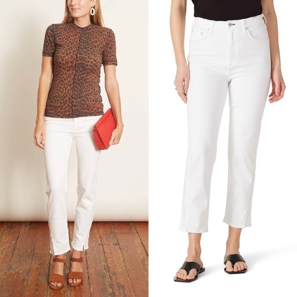 RAG & BONE High Waist Stretch Denim Ankle Slit Crop Straight Cigarette Jeans 31 - Picture 4 of 15